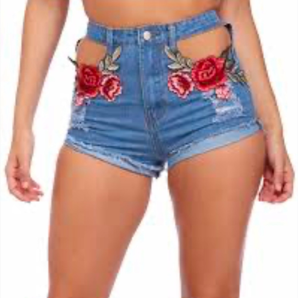 Rehab Embroidered Denim Shorts, Size S